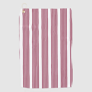 Burgundy red and white five stripe pattern golf towel