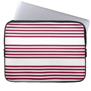 Burgundy red and white five stripe pattern laptop sleeve