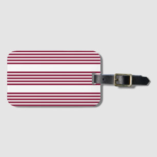 Burgundy red and white five stripe pattern luggage tag