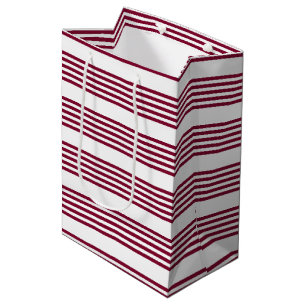 Burgundy red and white five stripe pattern medium gift bag
