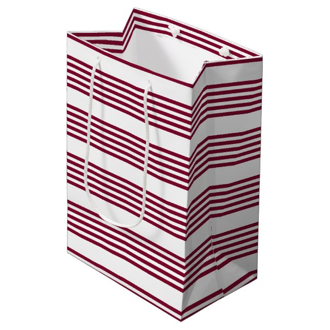 Burgundy red and white five stripe pattern medium gift bag (Front Angled)