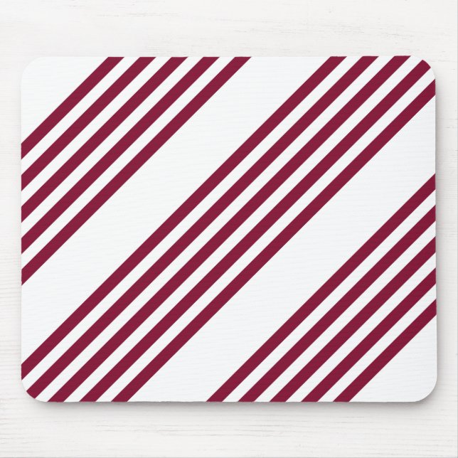 Burgundy red and white five stripe pattern mouse mat (Front)