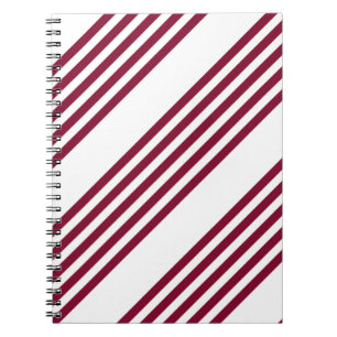 Burgundy red and white five stripe pattern notebook