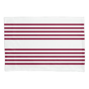 Burgundy red and white five stripe pattern pillowcase