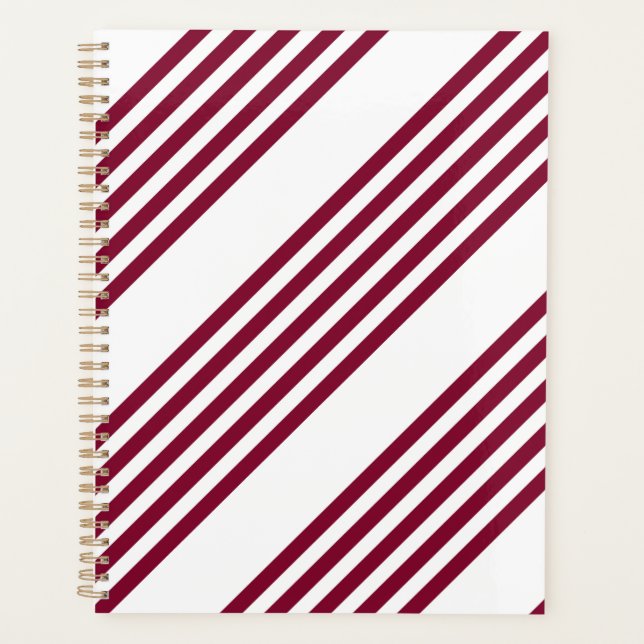 Burgundy red and white five stripe pattern planner (Front)