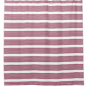 Burgundy red and white five stripe pattern shower curtain