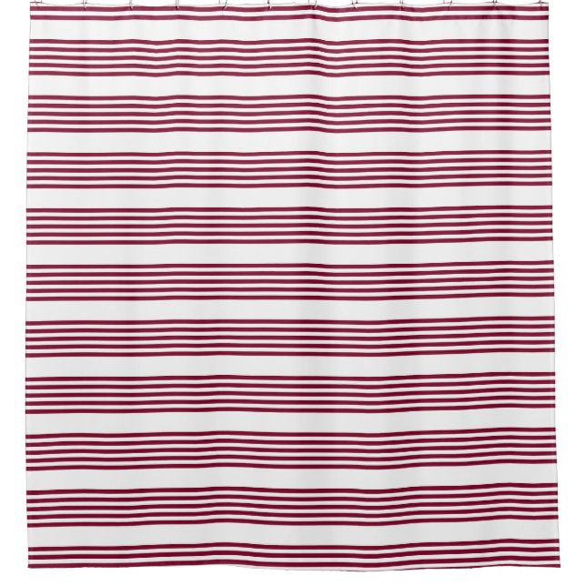 Burgundy red and white five stripe pattern shower curtain (Front)