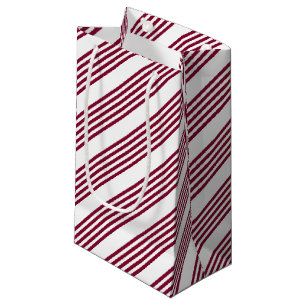 Burgundy red and white five stripe pattern small gift bag