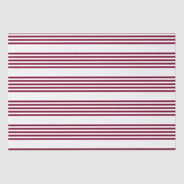 Burgundy red and white five stripe pattern tissue paper (Front)