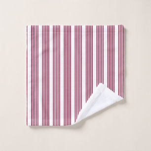 Burgundy red and white five stripe pattern wash cloth