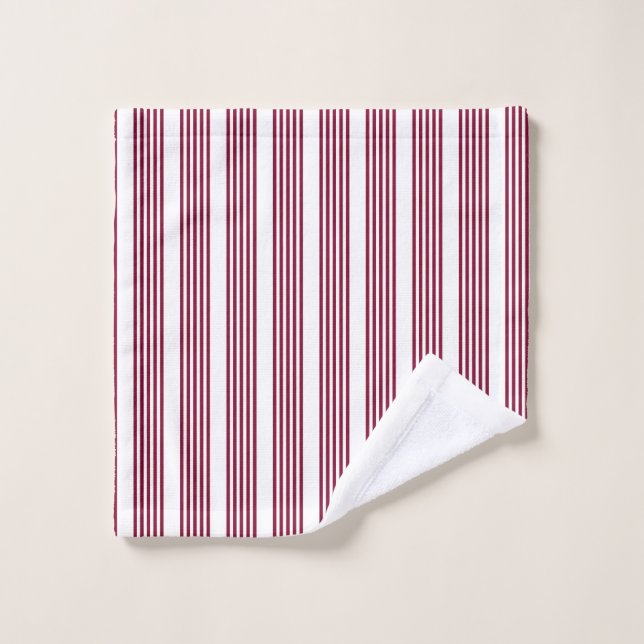 Burgundy red and white five stripe pattern wash cloth (Wash Cloth)