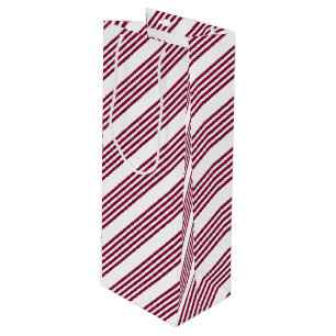 Burgundy red and white five stripe pattern wine gift bag