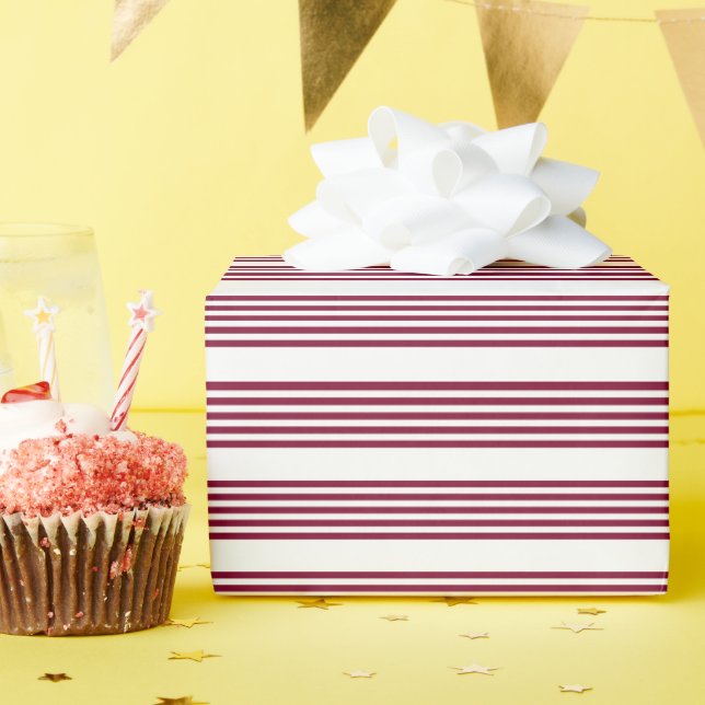 Burgundy red and white five stripe pattern wrapping paper (Birthday Party)