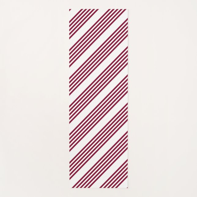 Burgundy red and white five stripe pattern yoga mat (Front)