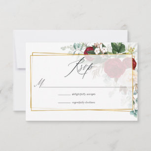 Burgundy Red and White Floral Geometric Wedding RSVP Card