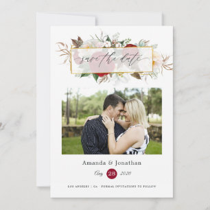 Burgundy Red and White Floral Geometric Wedding Save The Date