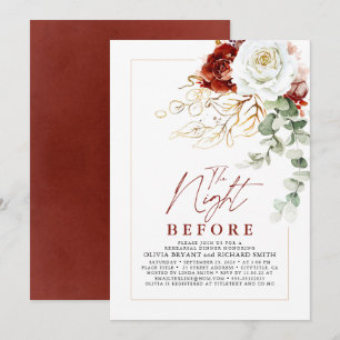 Burgundy Red and White Floral Rehearsal Dinner Invitation