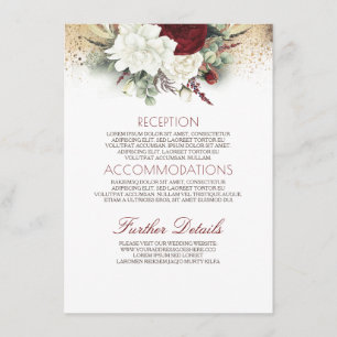 Burgundy Red and White Floral Wedding Information Enclosure Card
