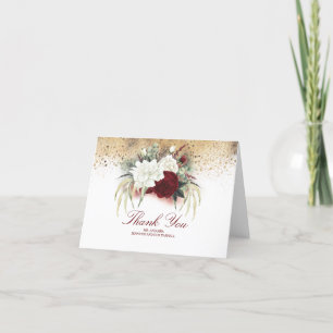 Burgundy Red and White Flowers Wedding Thank You Card