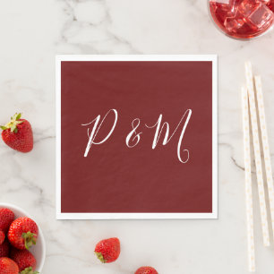 Burgundy Red and White Minimalist Wedding  Napkin