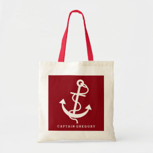 Burgundy Red And White Nautical Anchor 2 Tote Bag