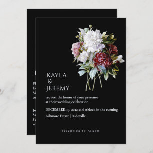 Burgundy Red and White Peonies All in One Wedding  Invitation