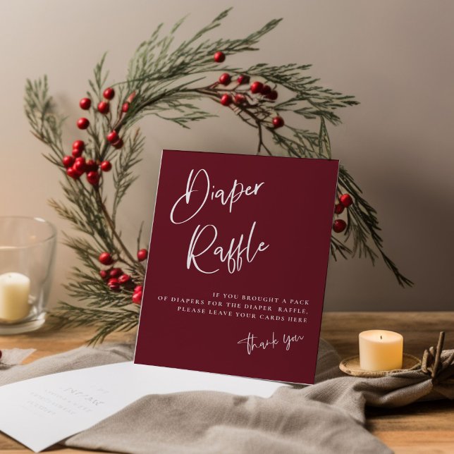 Burgundy Red Baby Shower Diaper Raffle Cardstock Poster (Creator Uploaded)