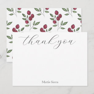 Burgundy Red Berries Pattern Thank You Card