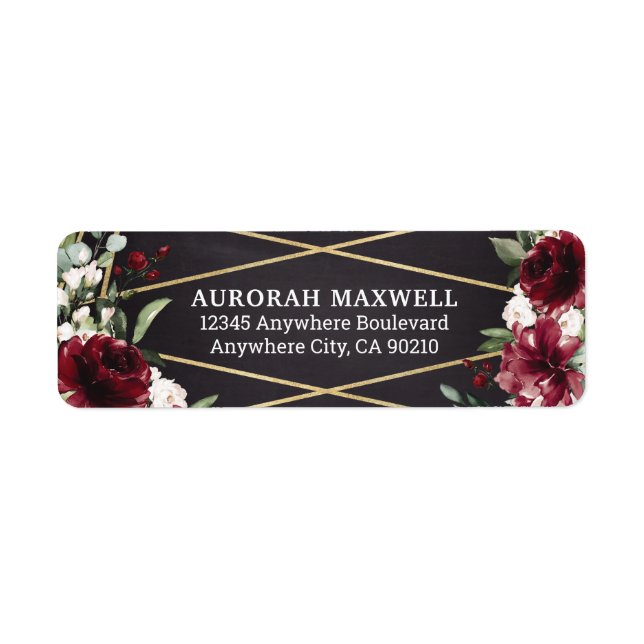 Burgundy Red Black and Gold Floral Elegant Address (Front)