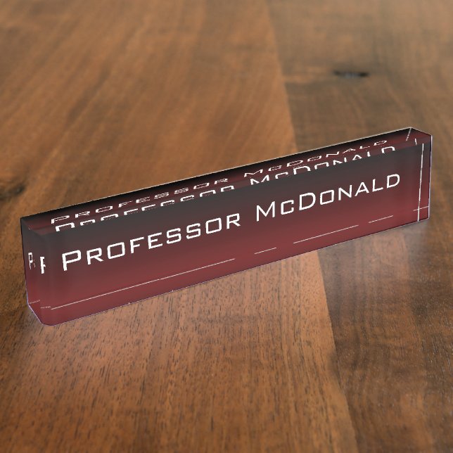 Burgundy red black fade custom desk nameplate (Side)