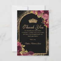 Burgundy Red Black Gold Glitter Floral Quinceanera