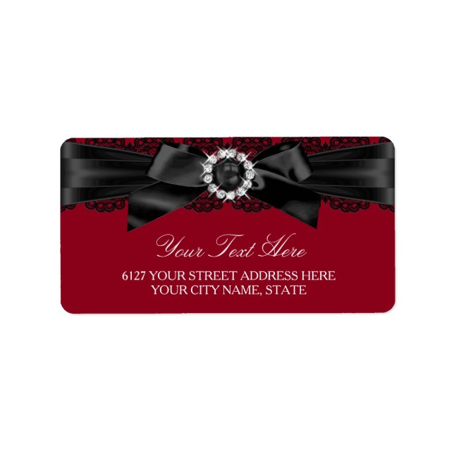 Burgundy Red & Black Pearl Bow Address Label (Front)
