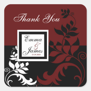 Burgundy Red Black White Wedding Stickers