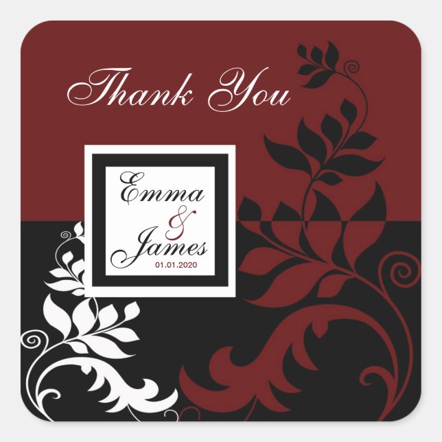 Burgundy Red Black White Wedding Stickers (Front)