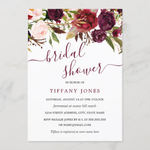 Burgundy Red Bloom Bridal Shower Invitation