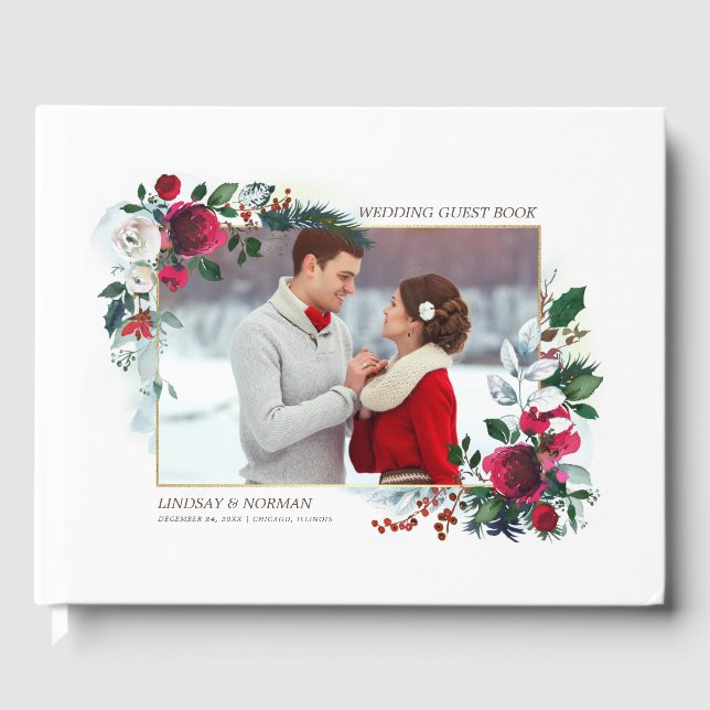 Burgundy Red Bloom | Photo Wedding Guest Book (Front)