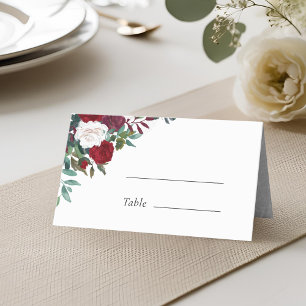 Burgundy Red Blooms Boho Wedding Place Card