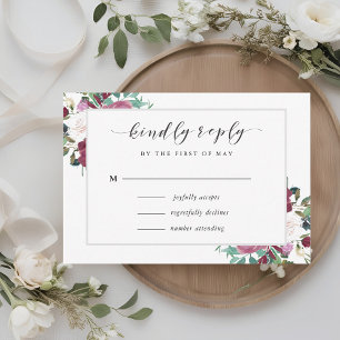 Burgundy Red Blooms Boho Wedding RSVP Card