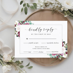 Burgundy Red Blooms Boho Wedding RSVP Meal Choice