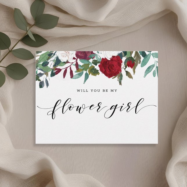 Burgundy Red Blooms Will You Be My Flower Girl Invitation Postcard (Creator Uploaded)