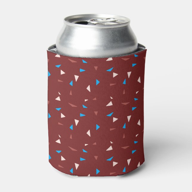 Burgundy Red Blue Abstract Triangle Shape Pattern Can Cooler (Can Front)