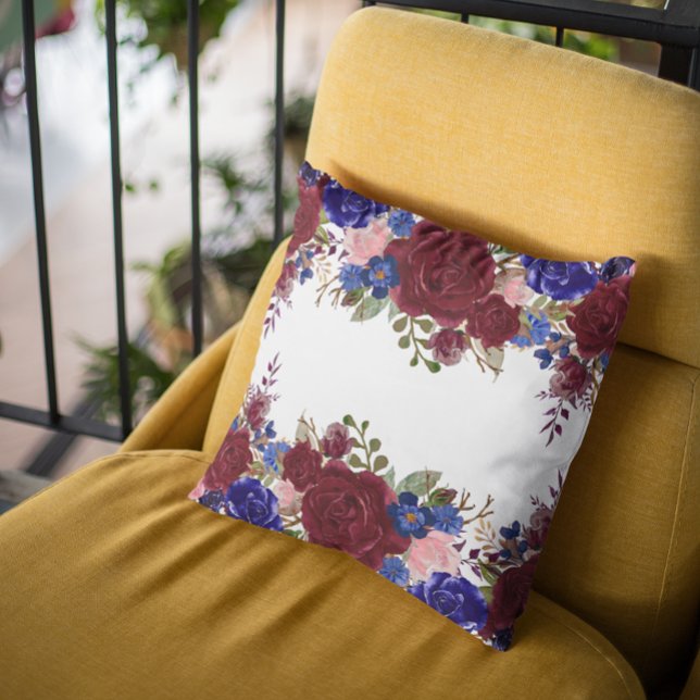 Burgundy Red Blue Navy Rose Flower Waterfall Drop Cushion (Creator Uploaded)