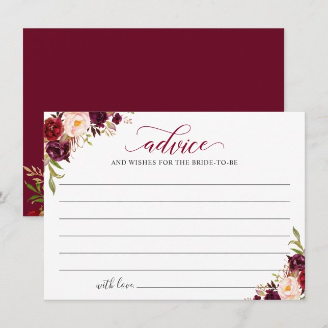 Burgundy Red Blush Floral Advice and Wishes Card (Front/Back)