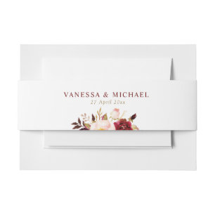 burgundy red blush floral belly band invitation belly band