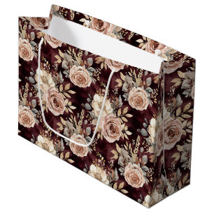 Burgundy Red Blush Floral Bridal Shower Large Gift Bag