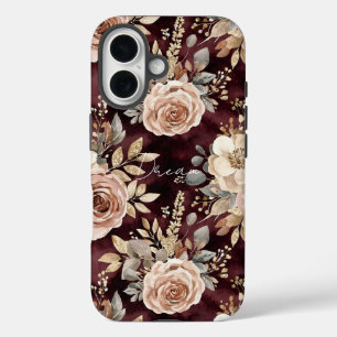 Burgundy Red Blush Floral iPhone 16 Case