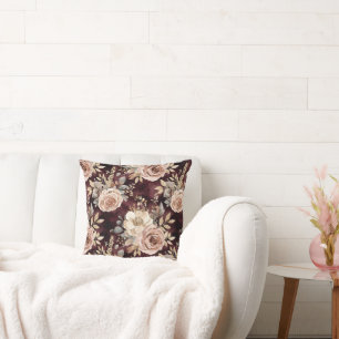 Burgundy Red Blush Floral Cushion