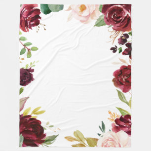 Burgundy Red Blush Floral Fleece Blanket