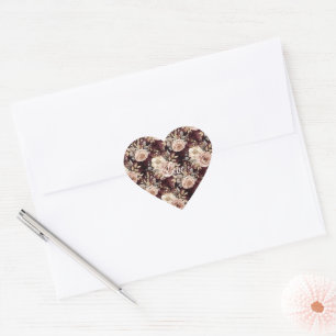 Burgundy Red Blush Floral Heart Sticker
