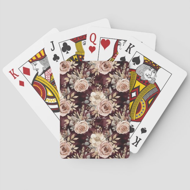Burgundy Red Blush Floral Playing Cards (Back)